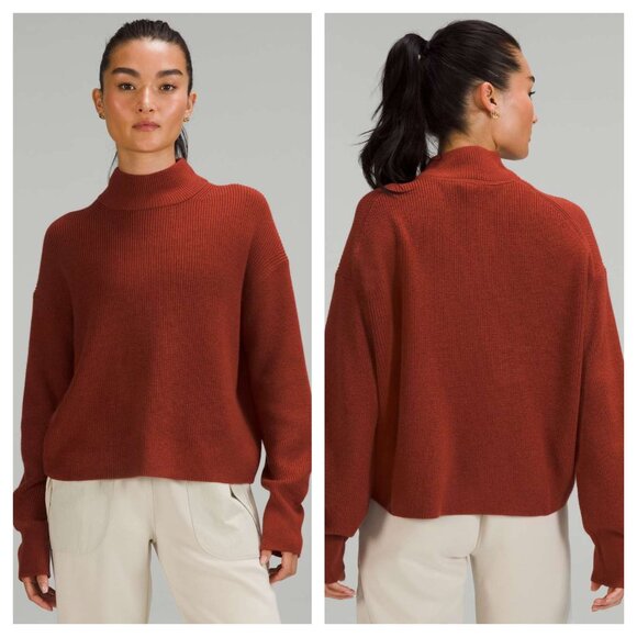Lululemon Merino Wool-Blend Ribbed Turtleneck Sweater 10 Cayenne/Dark Red Orange - Picture 1 of 16